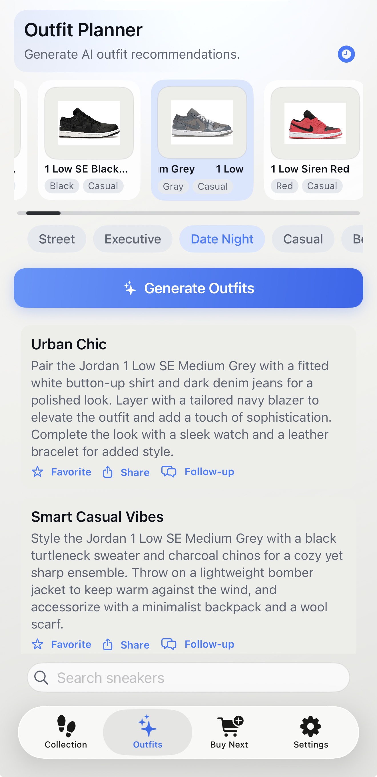 Solely outfit planner in light mode